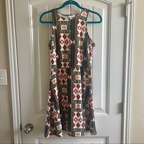 H&M White Orange Green Aztec Print Racerback Skater Midi Dress; SZ M; NWOT - Picture 2 of 8
